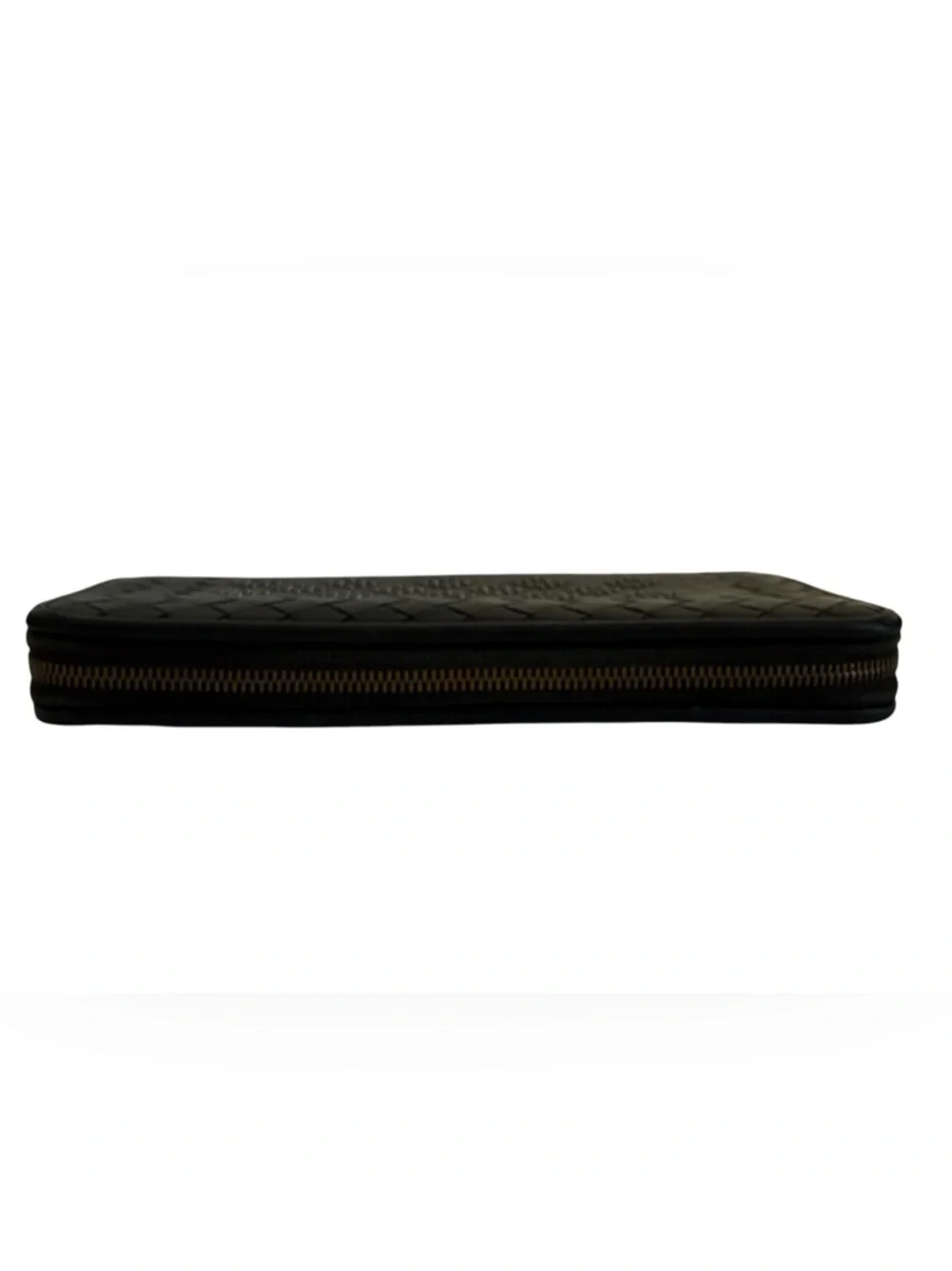 Bottega Veneta Zip Around Wallet Intrecciato‎ Stud Detail Black Leather Long